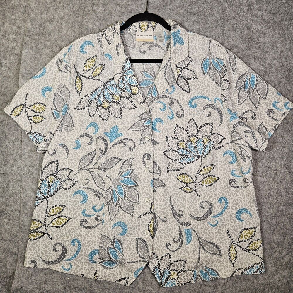 Alfred Dunner Womens Tropical Floral Button Down Shirt Beach Summer Size 16W